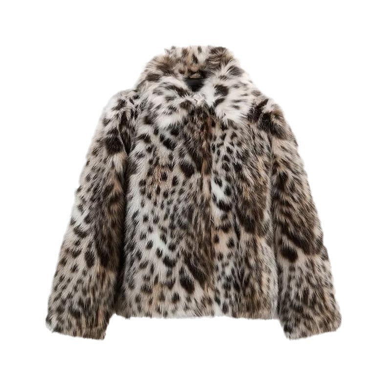 Manteau Femme Léopard avec Col – Chaud et Décontracté