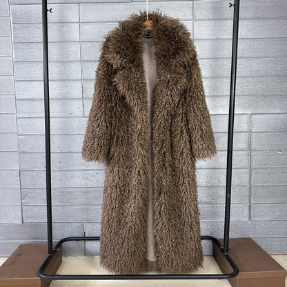 Manteau en laine pour femme, long avec col à revers ajusté