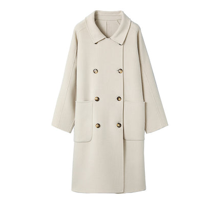 Manteau Long en Laine Sous le Genou à Double Boutonnage – Style Coréen Élégant